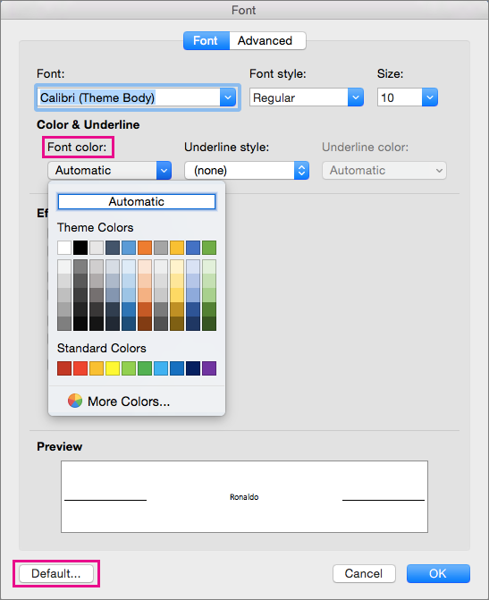 microsoft word for mac v.15.33 change the color of a template