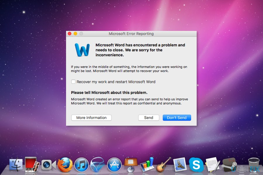 microsoft error reporting mac word wont open
